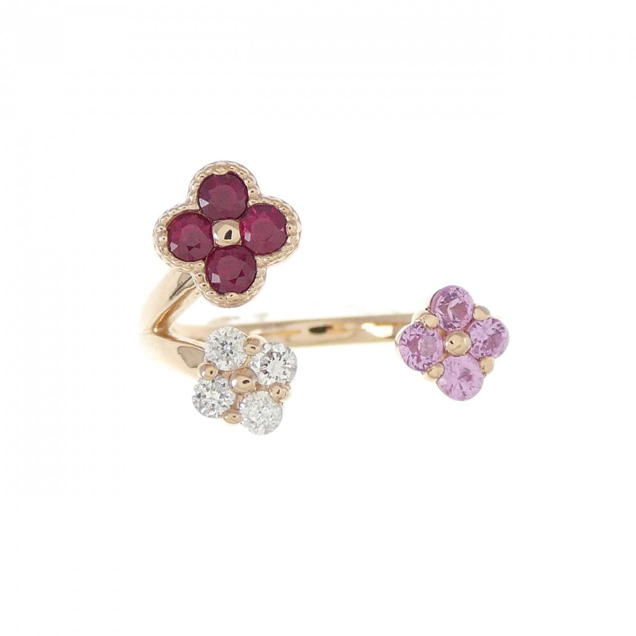 K18PG flower color stone ring