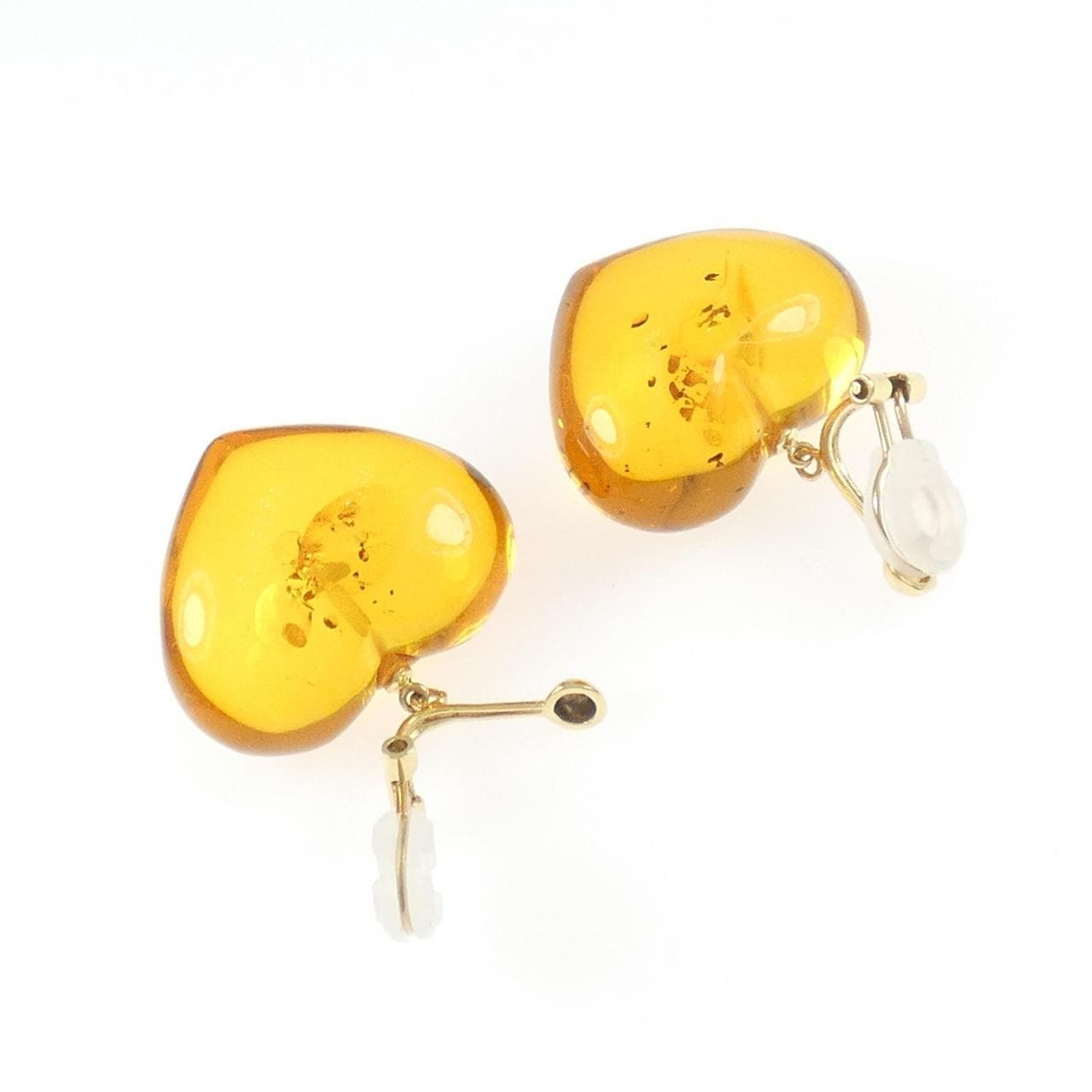 K18YG ハート 琥珀 イヤリング