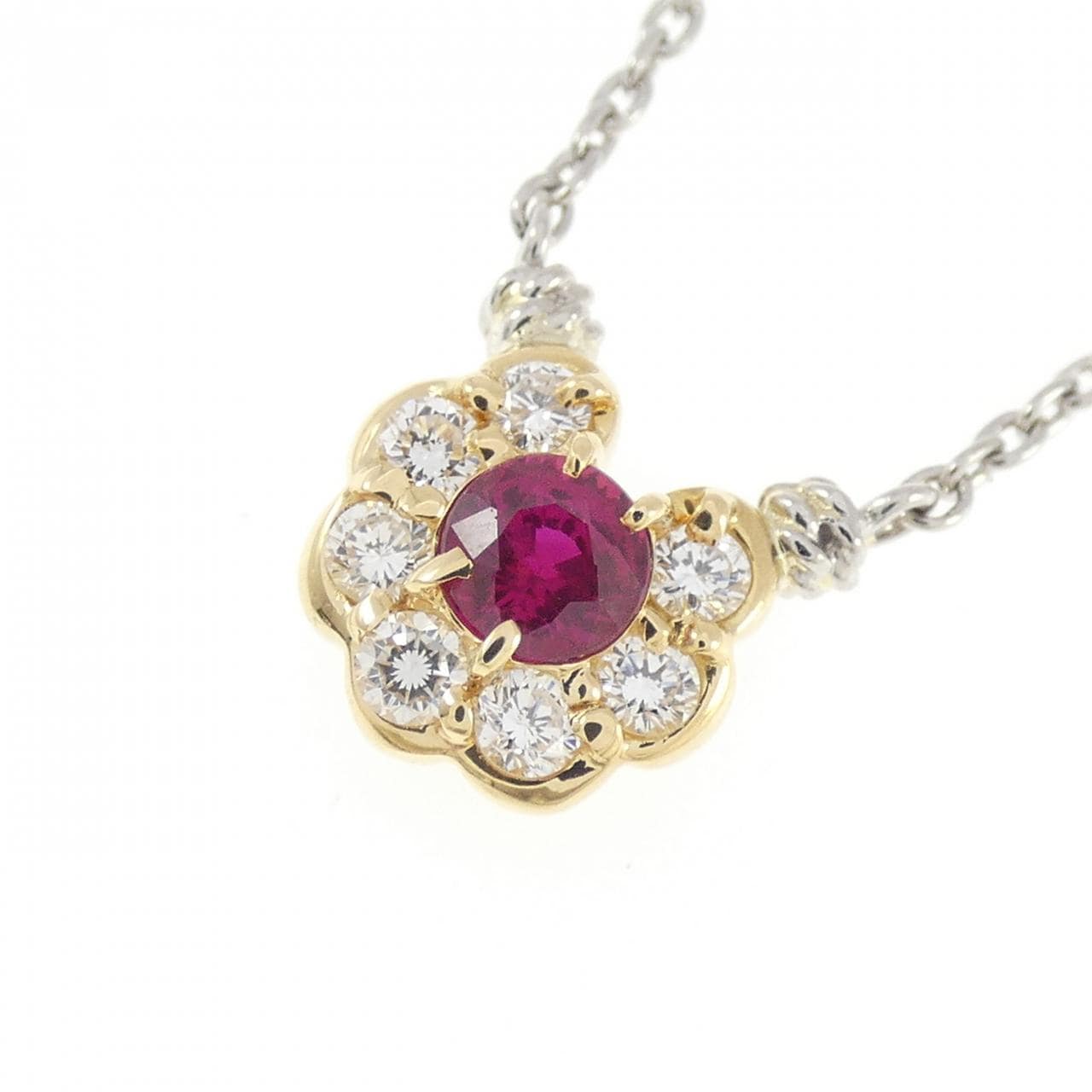 750YG/PT900/PT850 ルビー ネックレス 0.34CT