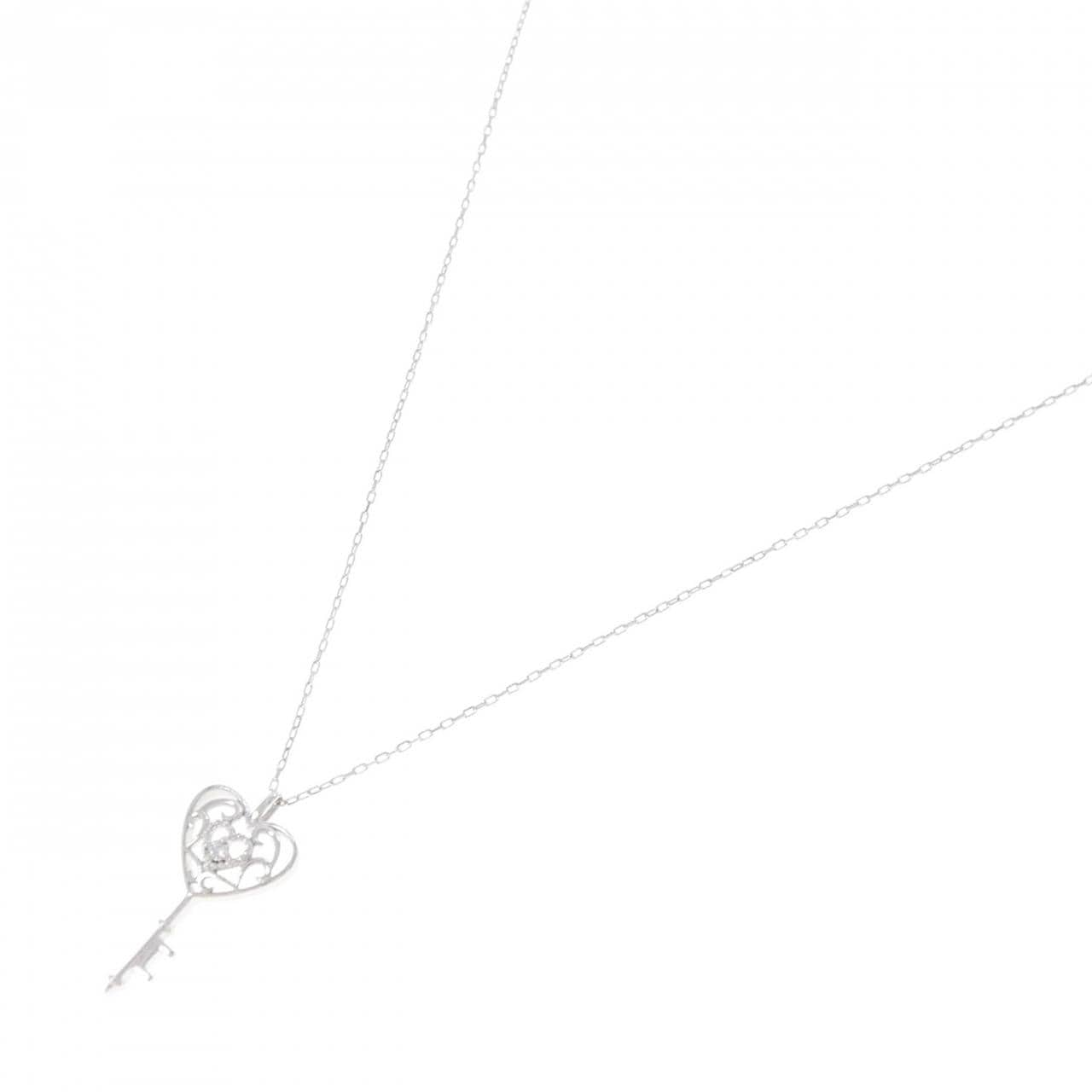 K10WG ハート×キー ダイヤモンド ネックレス 0.01CT