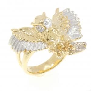 K18YG/K18WG フクロウ ダイヤモンド リング 0.30CT