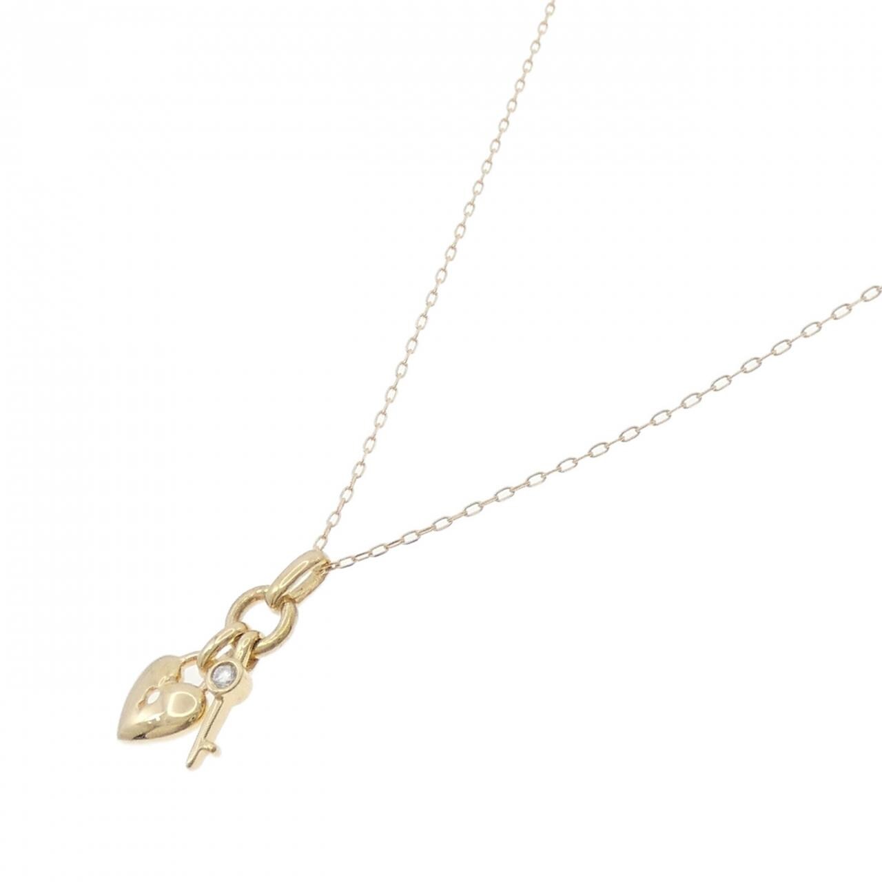 750YG/K18YG Heart x Key Diamond Necklace 0.04CT