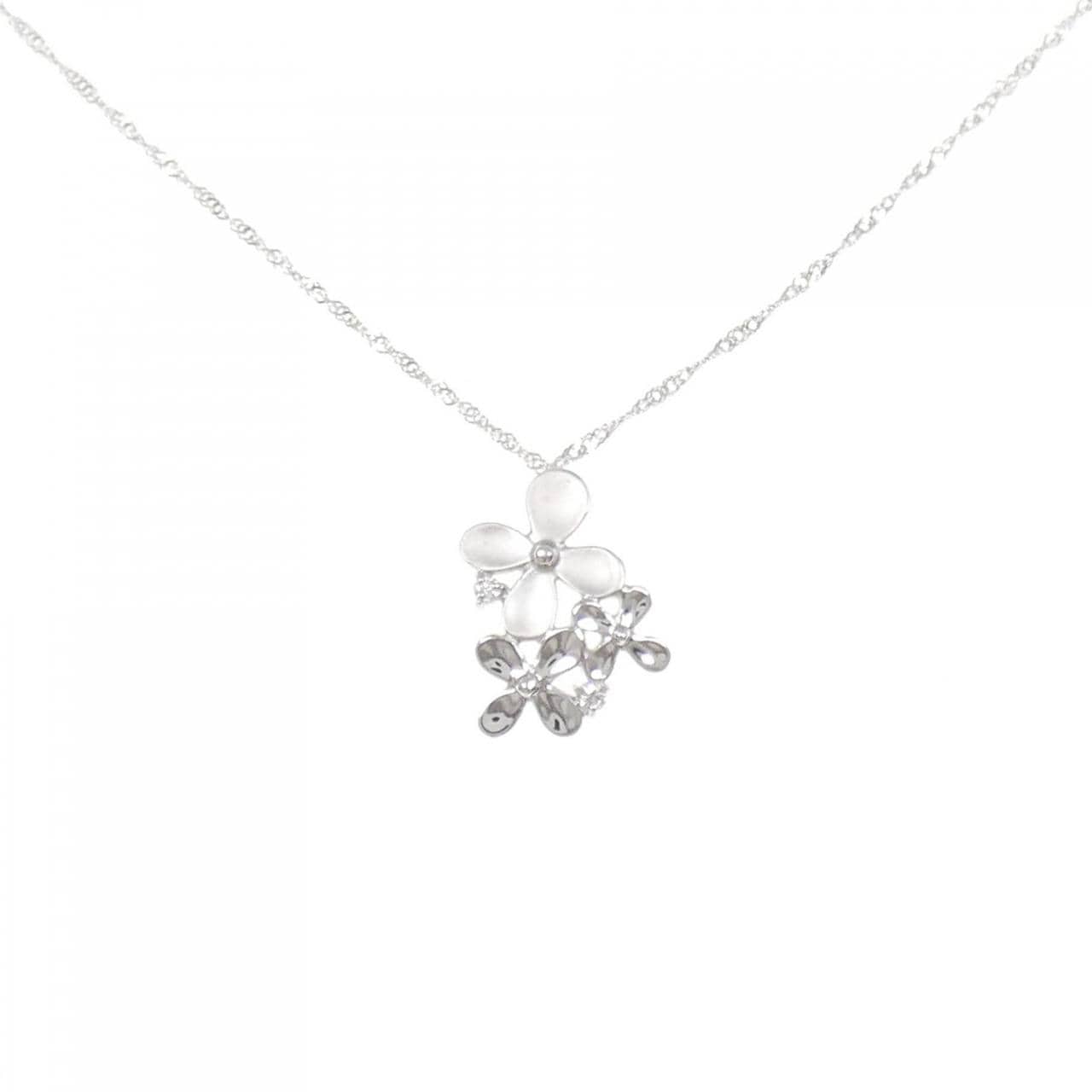 K10WG フラワー ダイヤモンド ネックレス 0.02CT