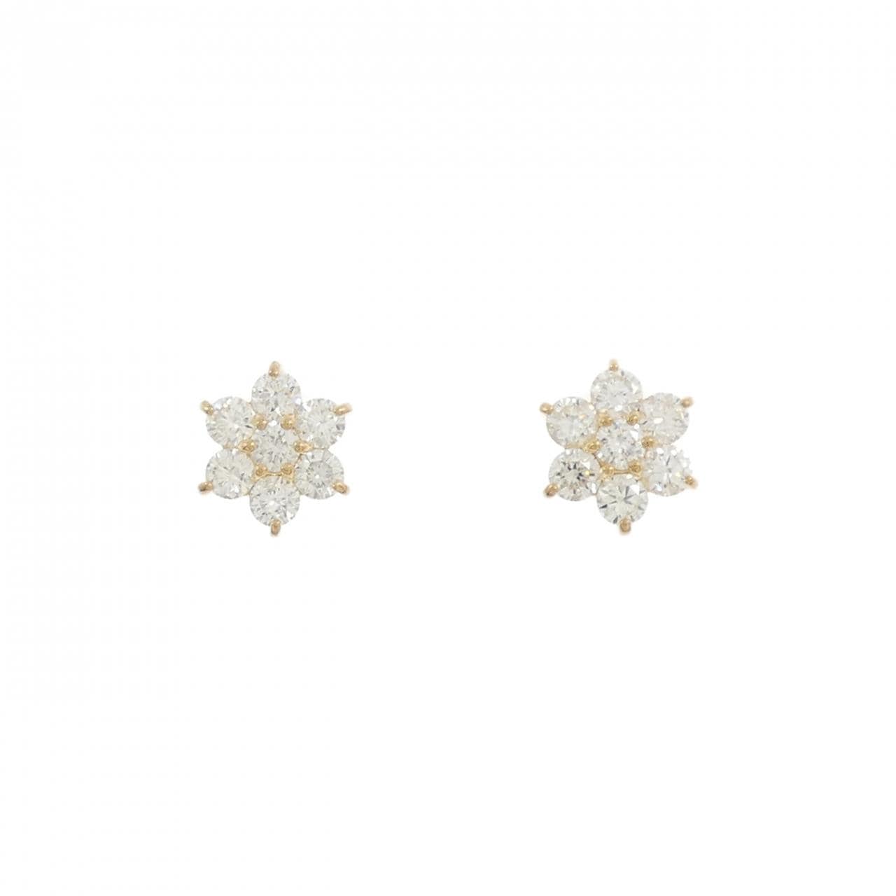 【リメイク】K18YG フラワー ダイヤモンド ピアス 0.60CT