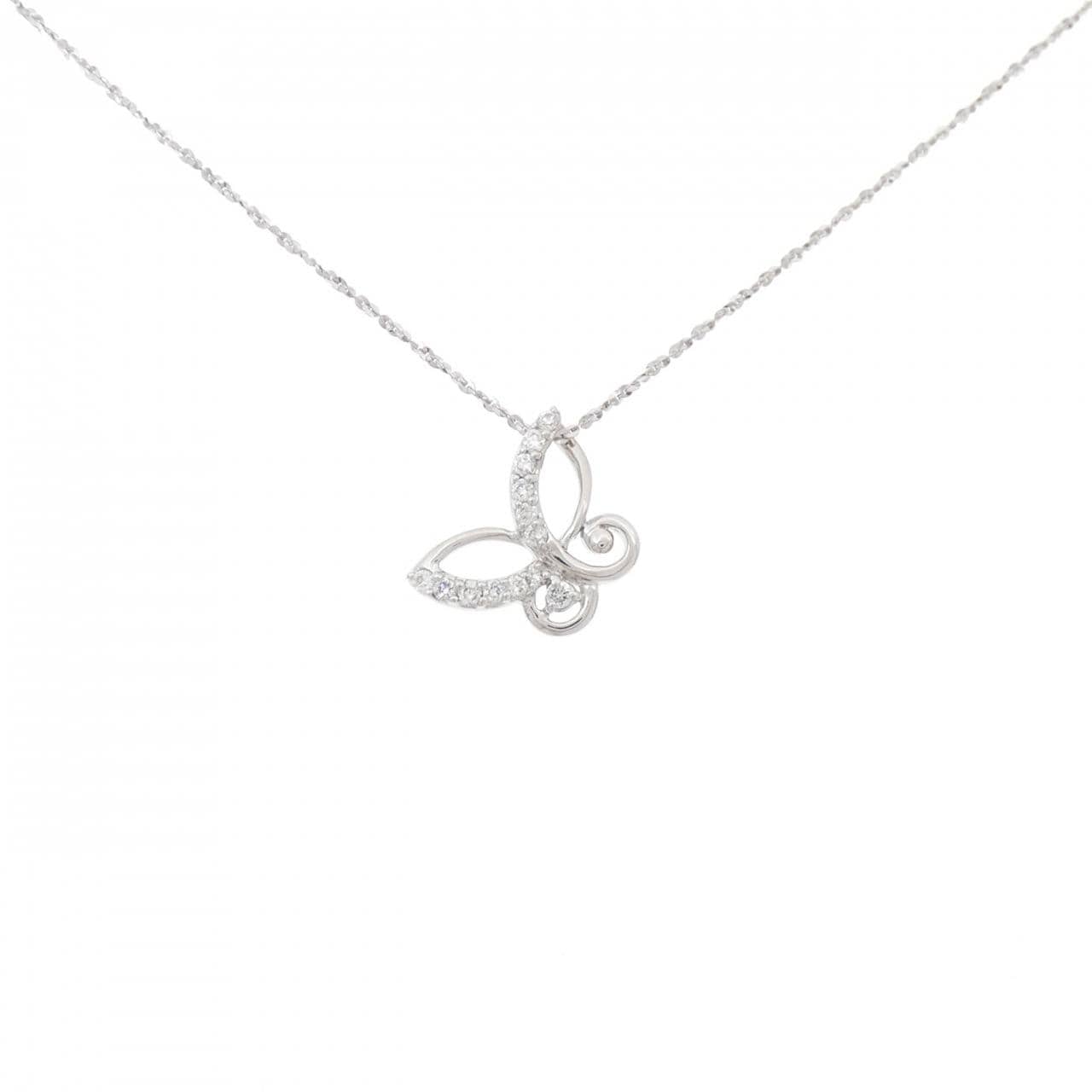 K18WG/750WG バタフライ ダイヤモンド ネックレス 0.17CT