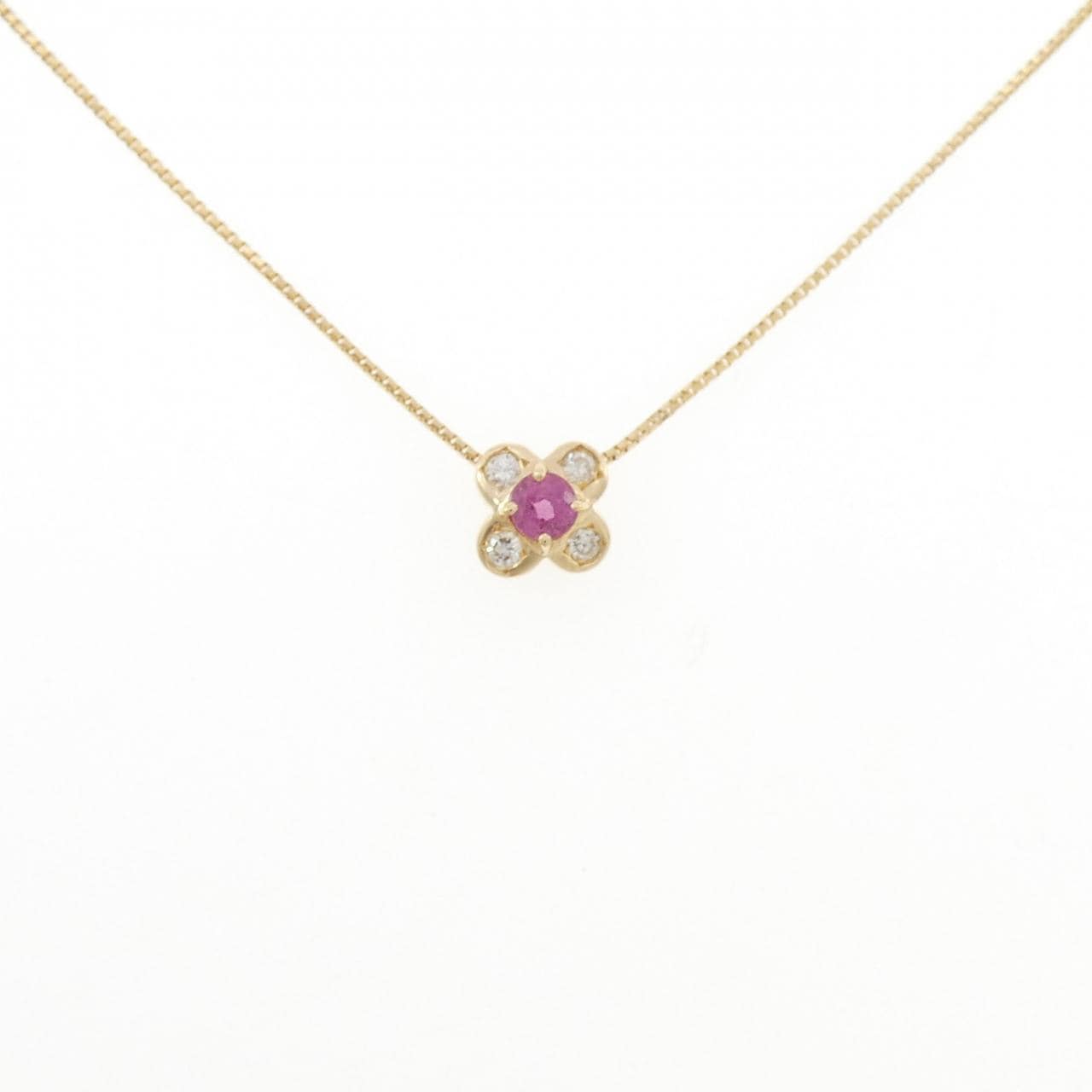 K18YG フラワー ルビー ネックレス 0.22CT