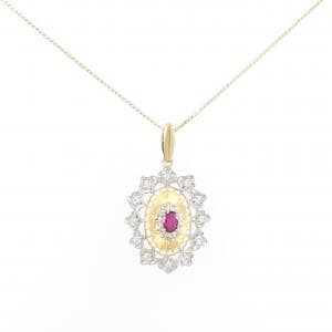 K18YG/PT900 ルビー ネックレス 0.22CT