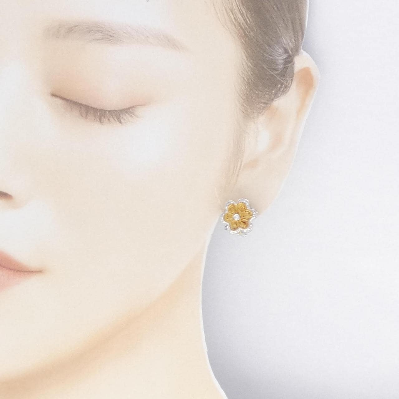 K18YG/K18WG Flower Citrine Earrings
