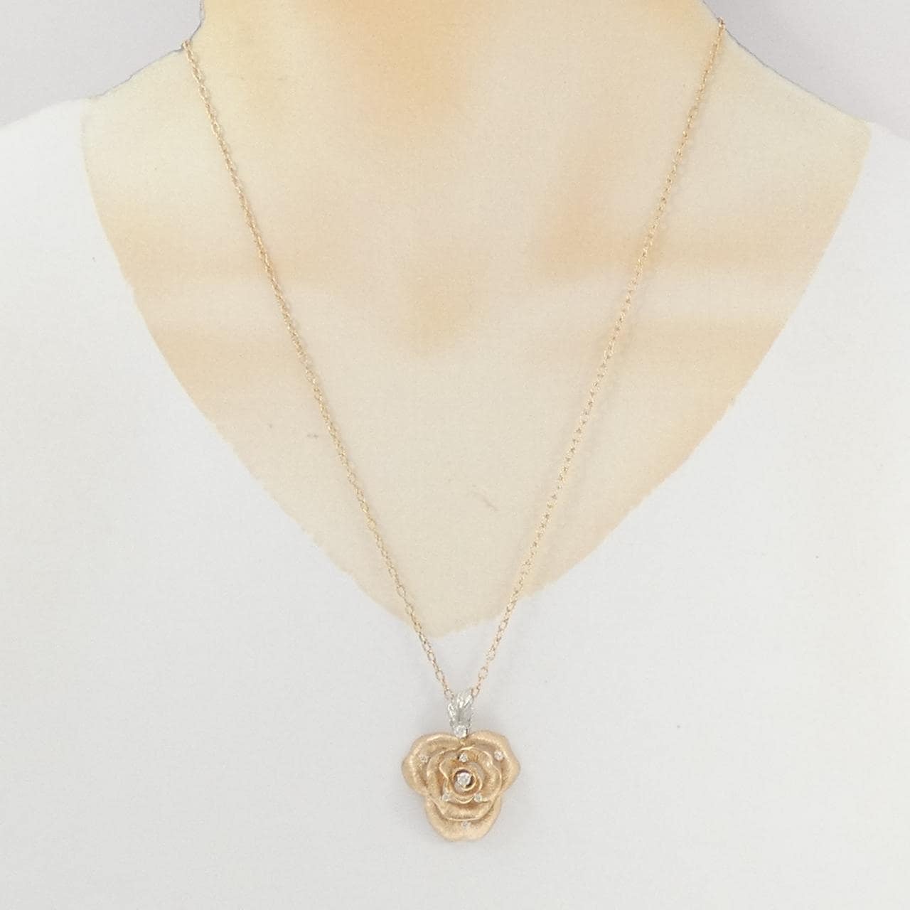 K18PG/PT900 ローズ ダイヤモンド ネックレス 0.19CT