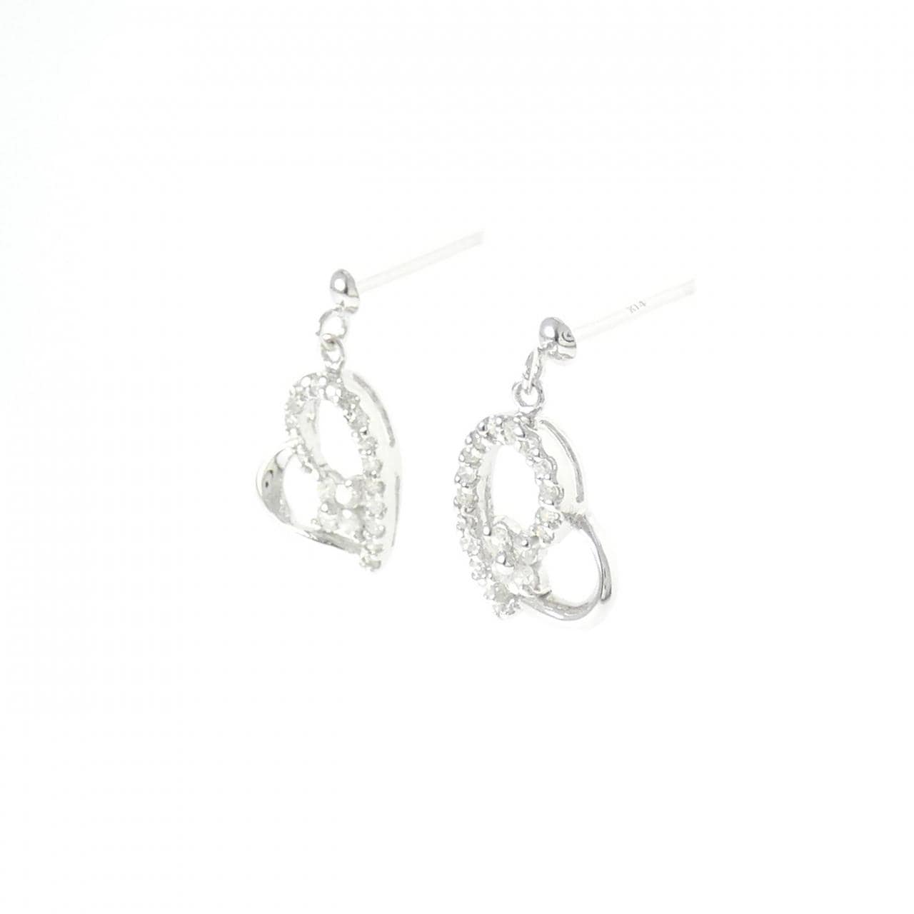 K14WG Heart x Flower Diamond Earrings 0.22CT