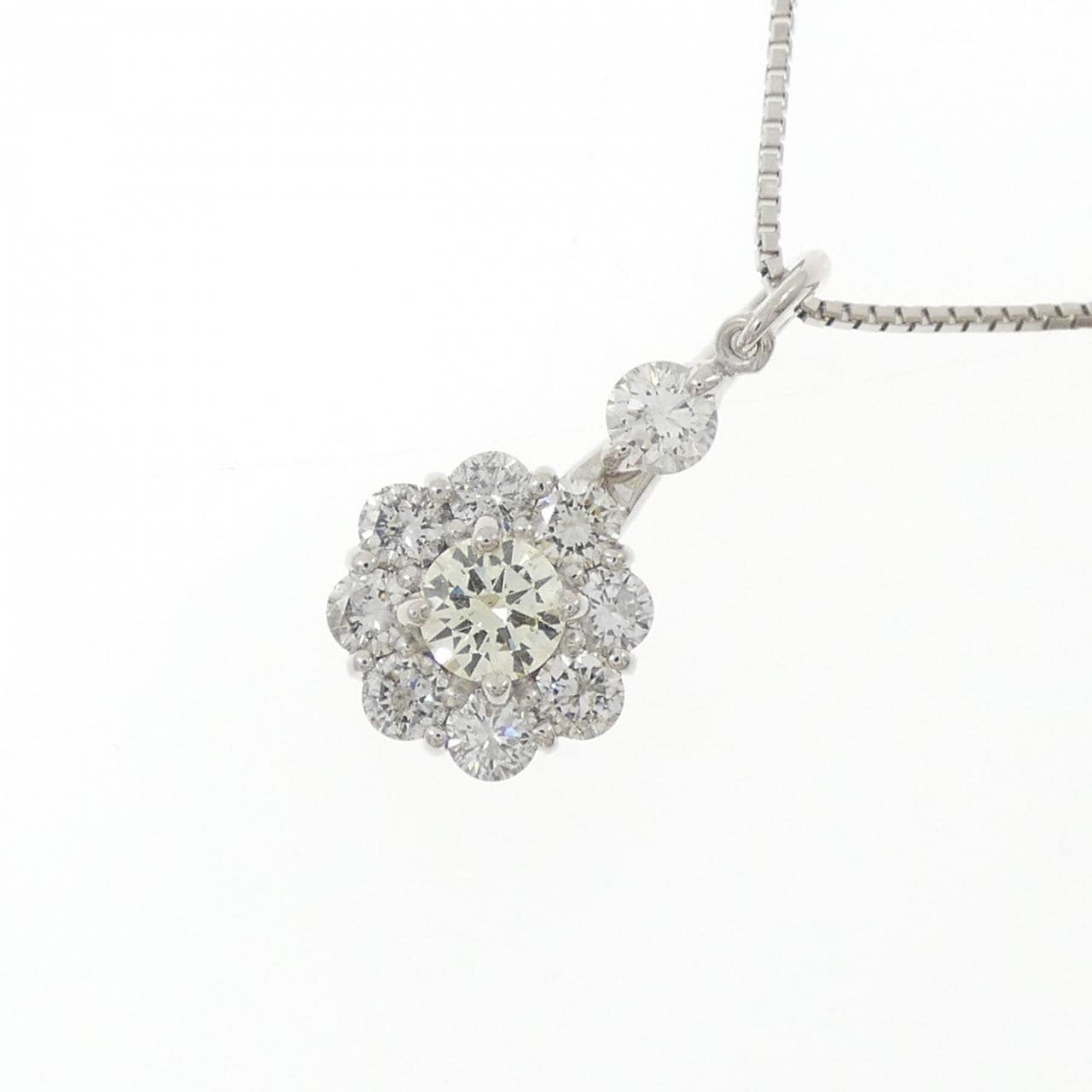 K18WG フラワー ダイヤモンド ネックレス 0.257CT