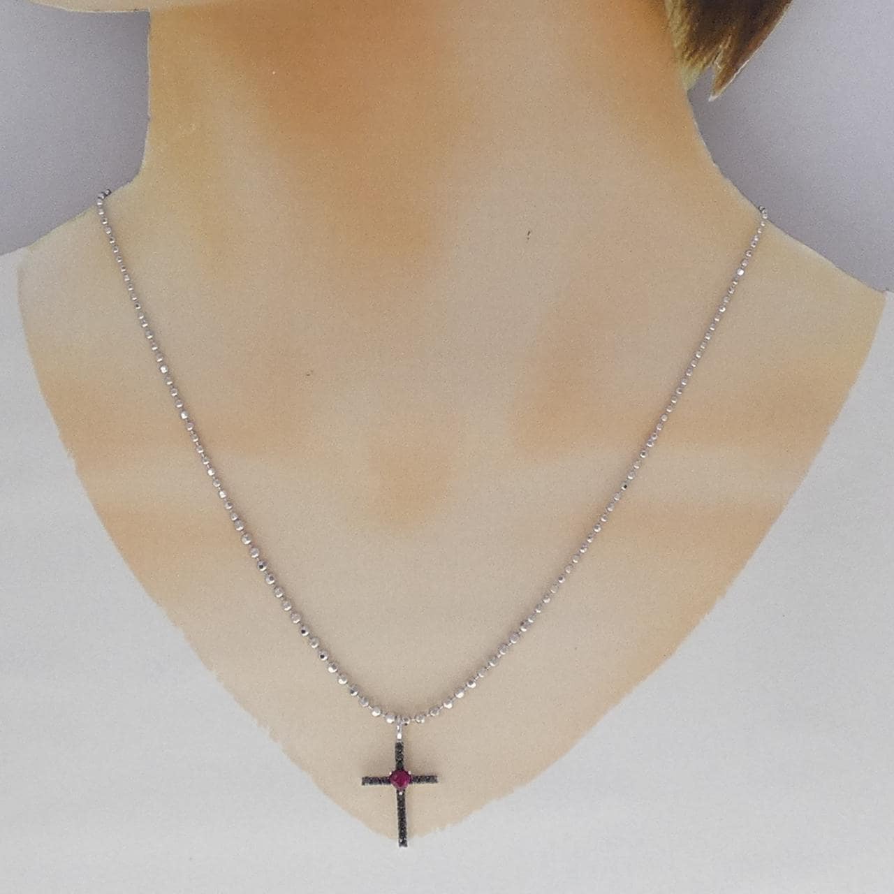 K18WG クロス×ハート ルビー ネックレス 0.23CT
