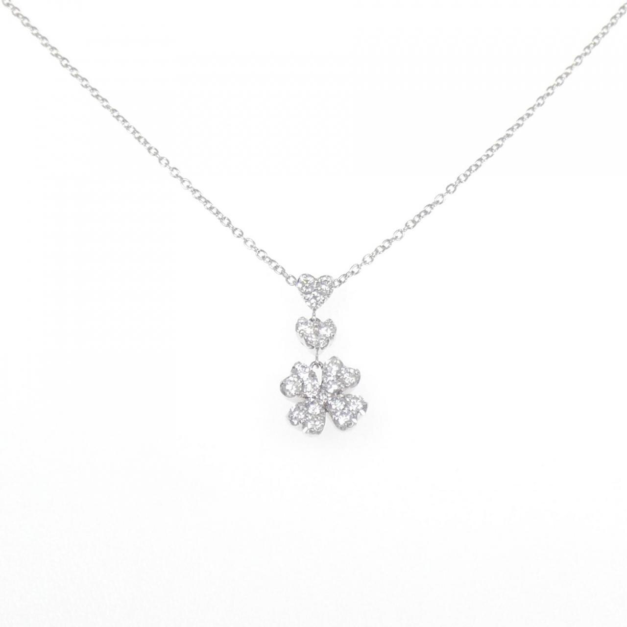K18WG ハート×クローバー ダイヤモンド ネックレス 0.53CT