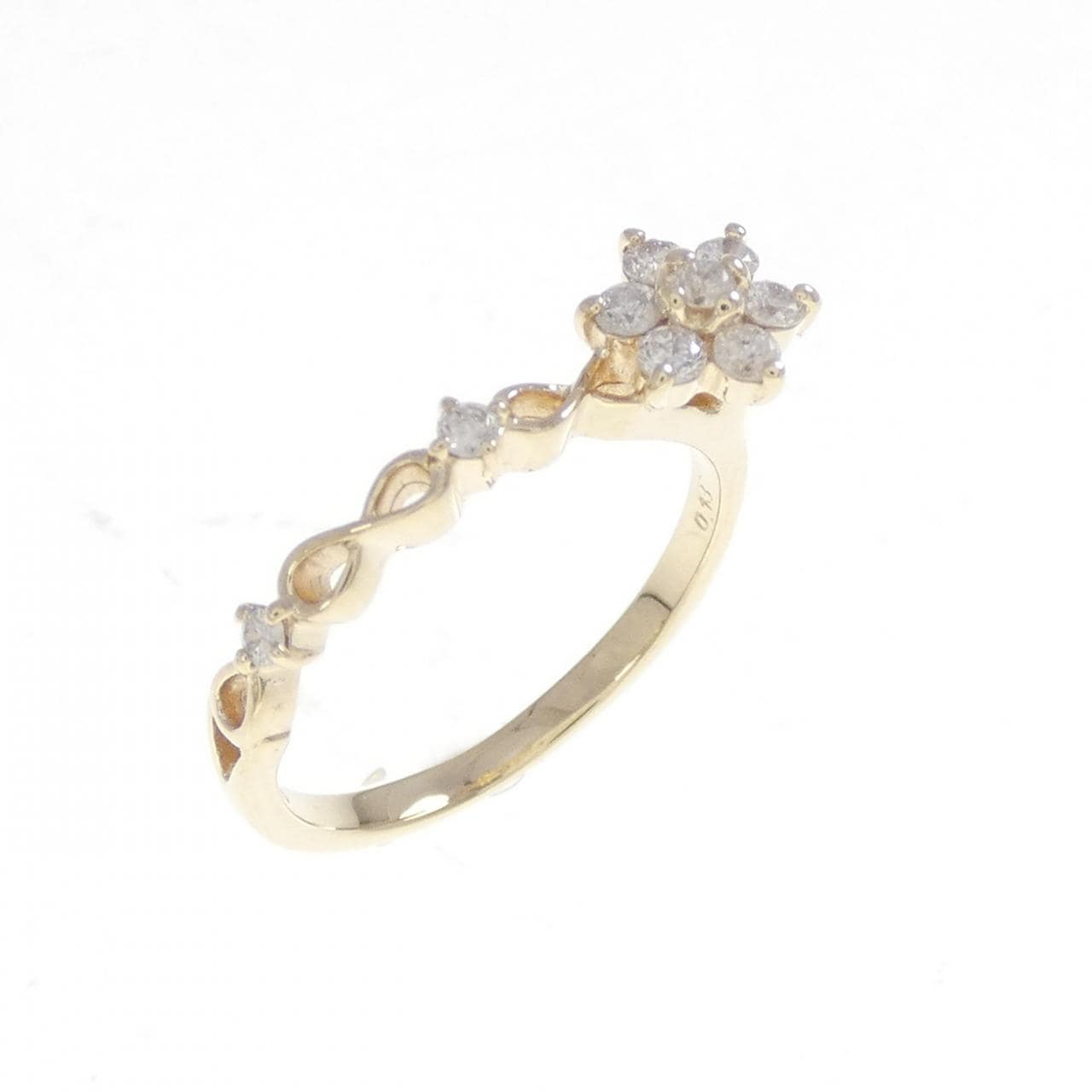 K10YG フラワー ダイヤモンド ピンキーリング 0.13CT