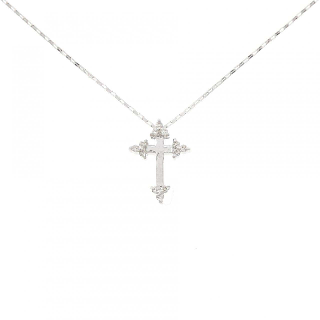 K18WG クロス ダイヤモンド ネックレス 0.08CT