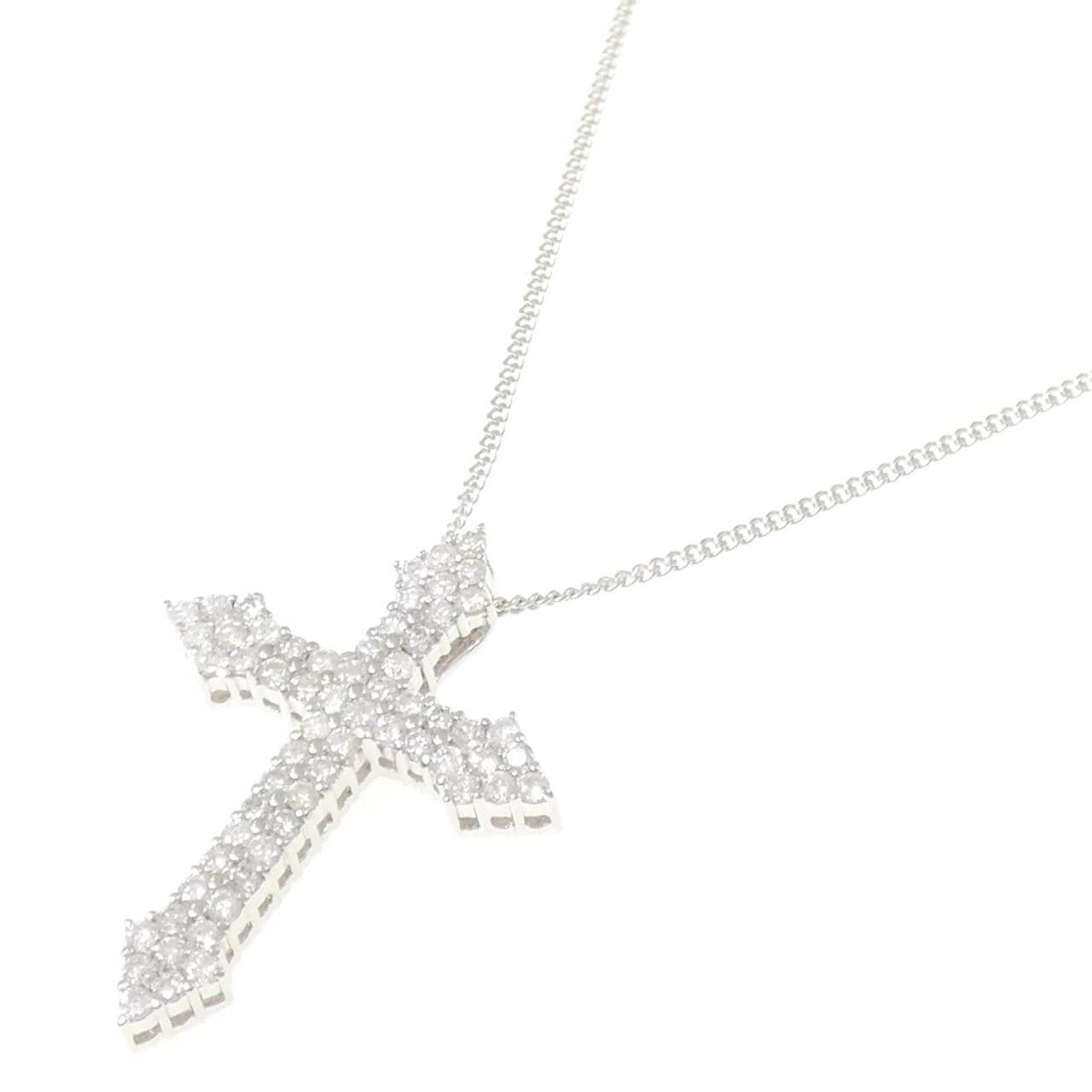 K14WG クロス ダイヤモンド ネックレス 1.00CT