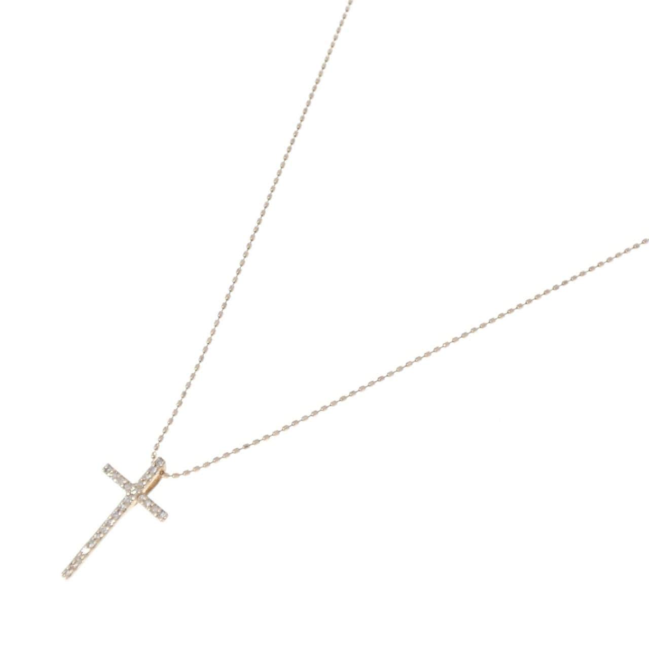 K10PG クロス ダイヤモンド ネックレス 0.07CT