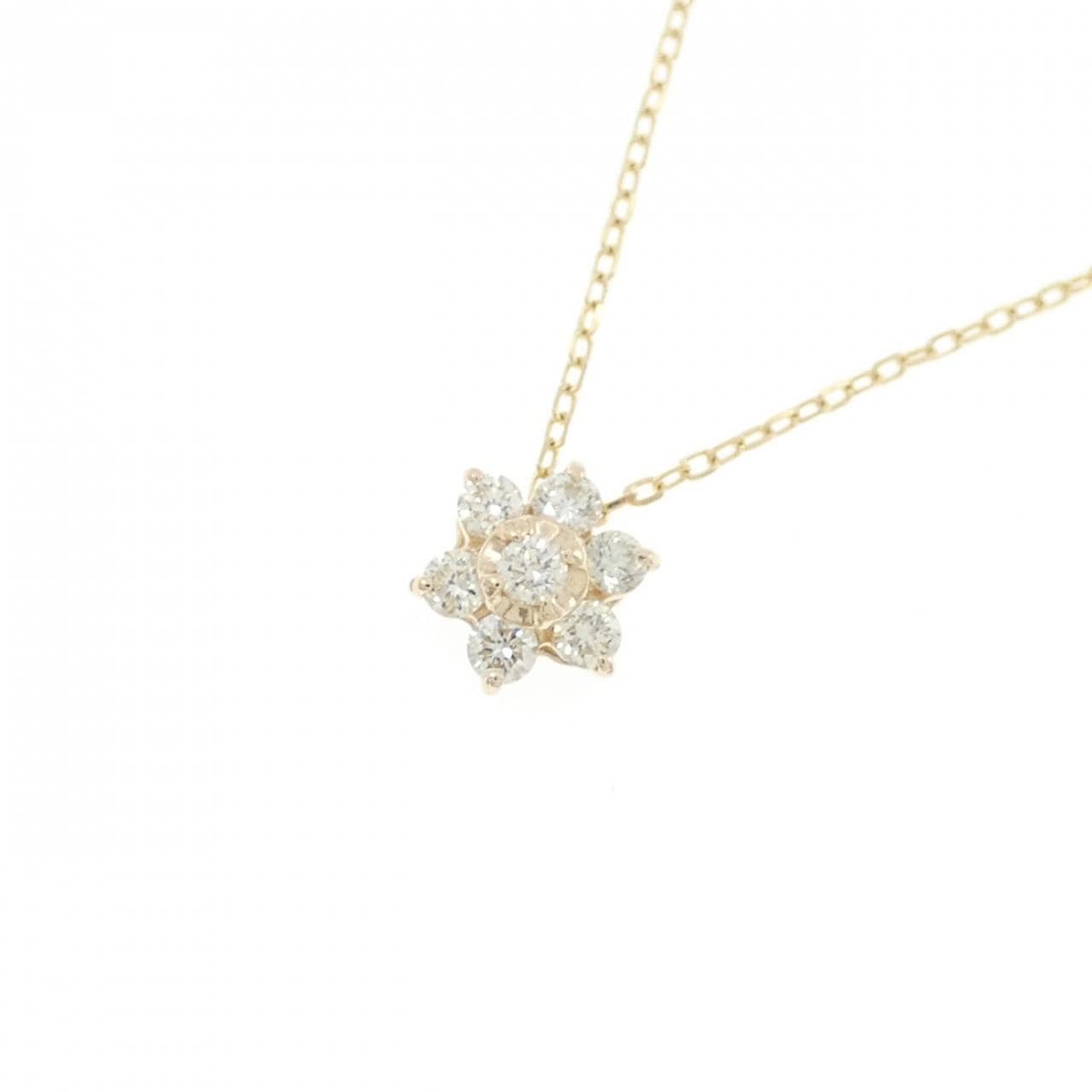 K10YG フラワー ダイヤモンド ネックレス 0.18CT