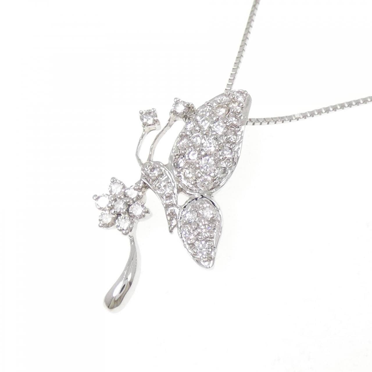K18WG バタフライ ダイヤモンド ネックレス 0.50CT