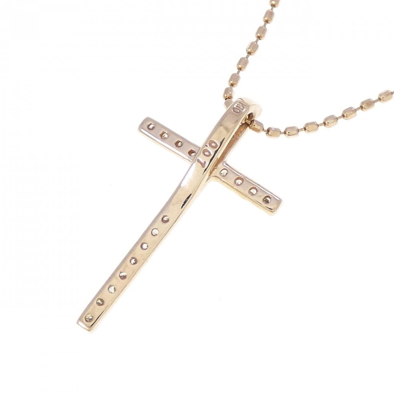 K10PG クロス ダイヤモンド ネックレス 0.07CT