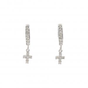 K18WG クロス ダイヤモンド ピアス 0.26CT