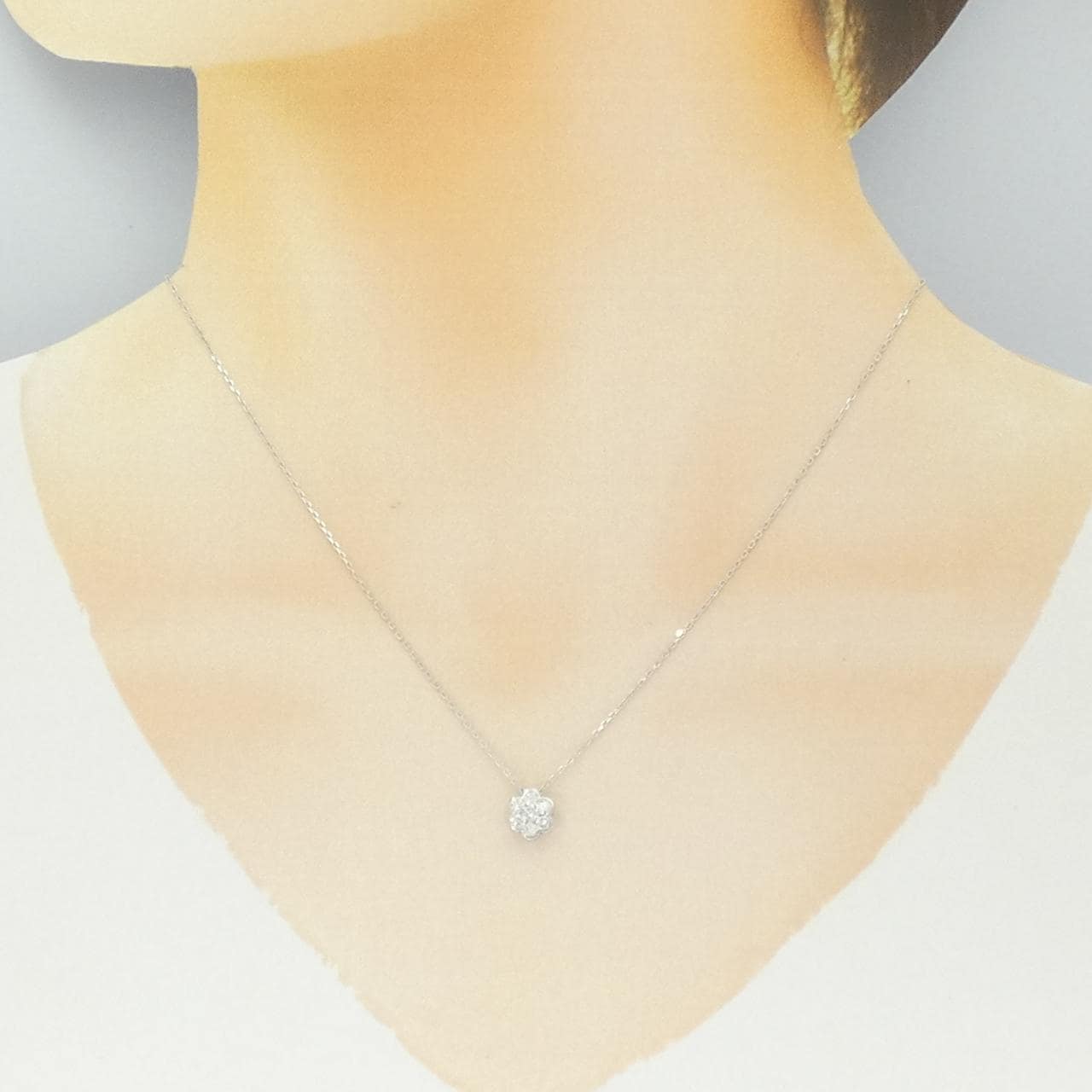 K18WG 花鑽石項鍊 0.30CT