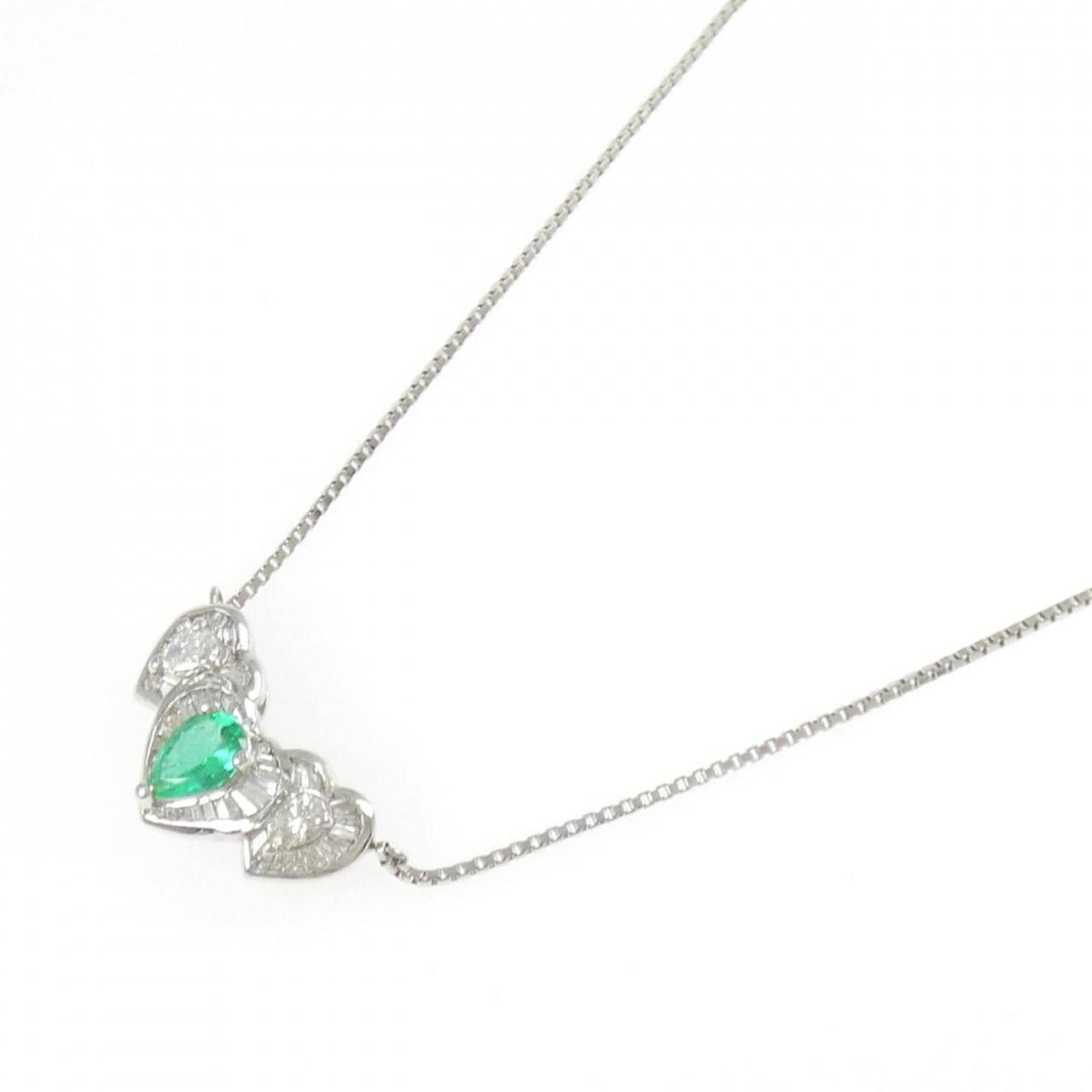 PT900/PT850 ハート エメラルド ネックレス 0.51CT