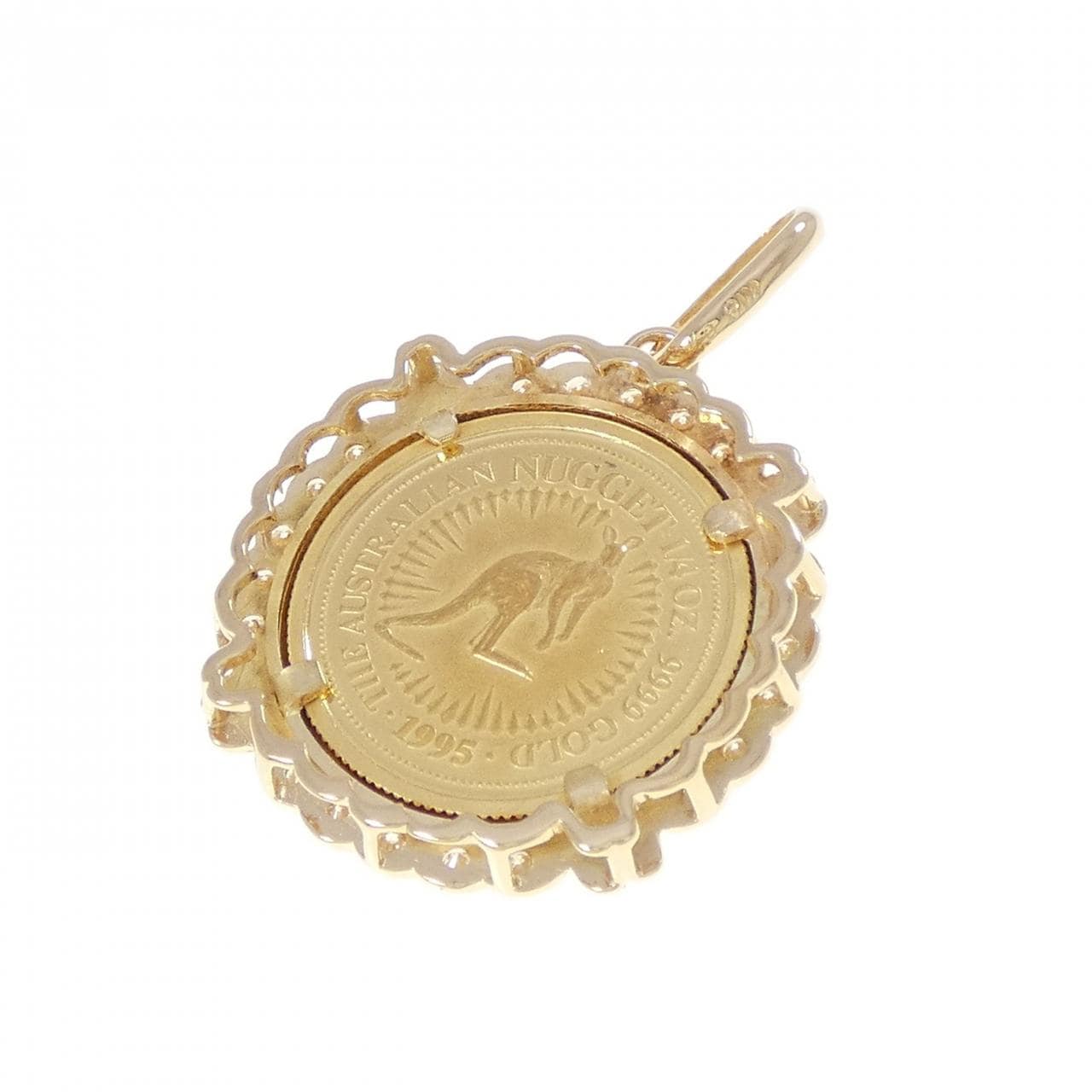 K18YG(枠) ダイヤモンド コイン ペンダント 0.4CT