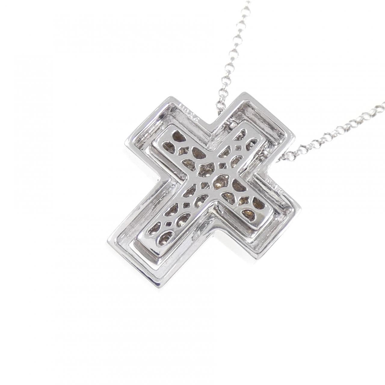 K18WG/750WG クロス ダイヤモンド ネックレス 0.26CT