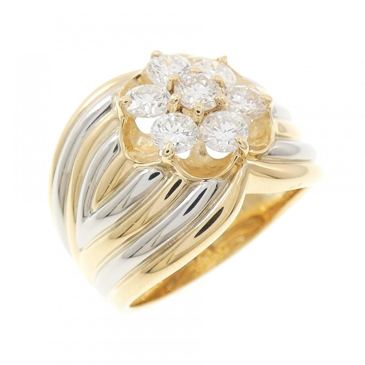 K18YG/PT フラワー ダイヤモンド リング 1.01CT
