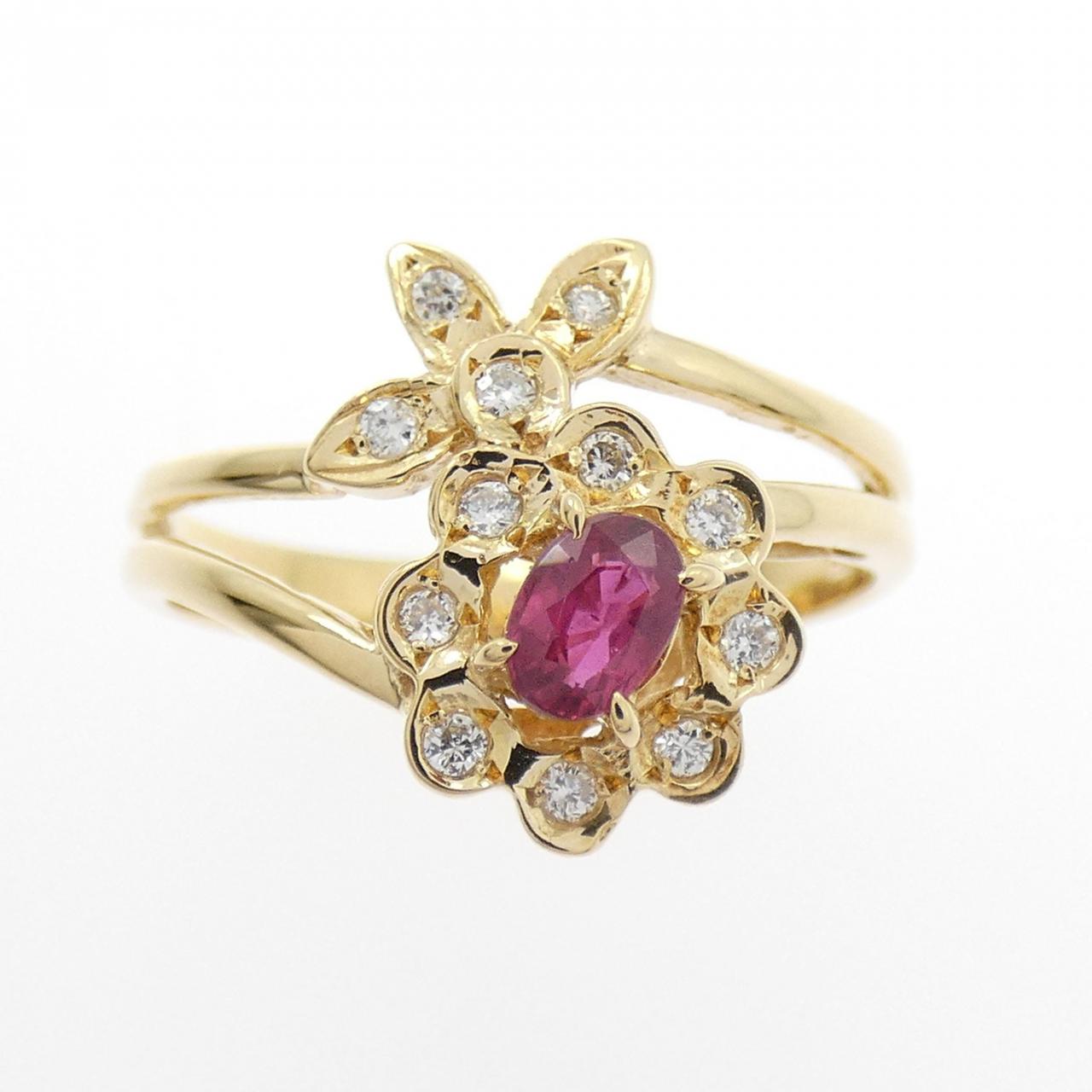 K18YG フラワー ルビー リング