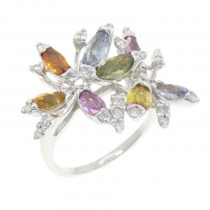 K14WG フラワー サファイヤ リング 2.77CT