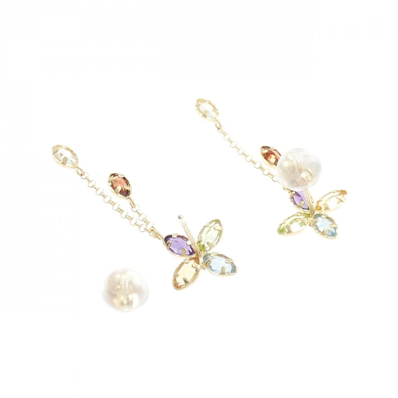 K10YG フラワー カラーストーン ピアス