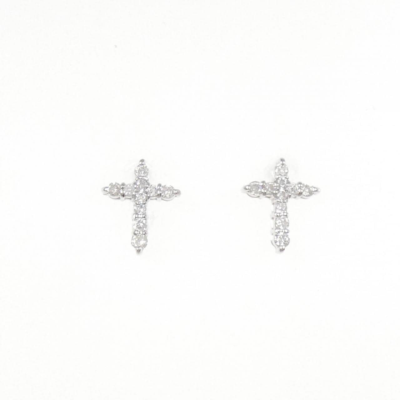 K18WG クロス ダイヤモンド ピアス 0.20CT