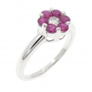 K18WG フラワー ルビー リング 0.60CT