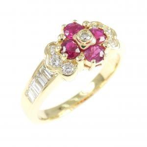 K18YG フラワー ルビー リング 0.51CT