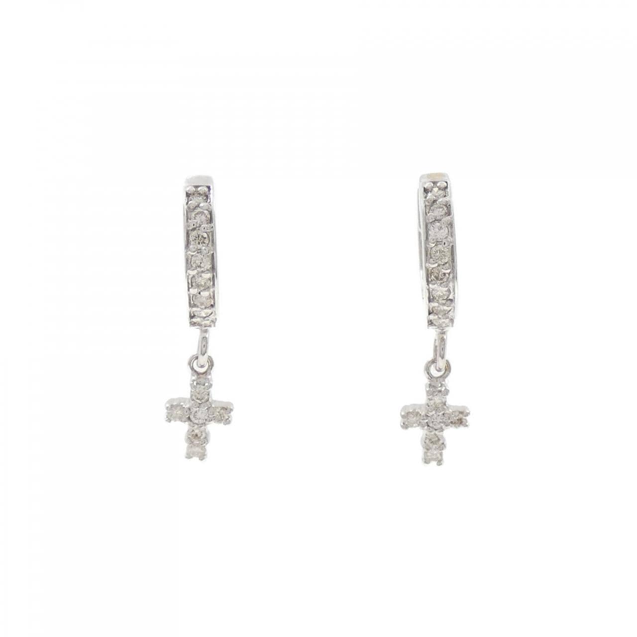 K18WG クロス ダイヤモンド ピアス 0.26CT