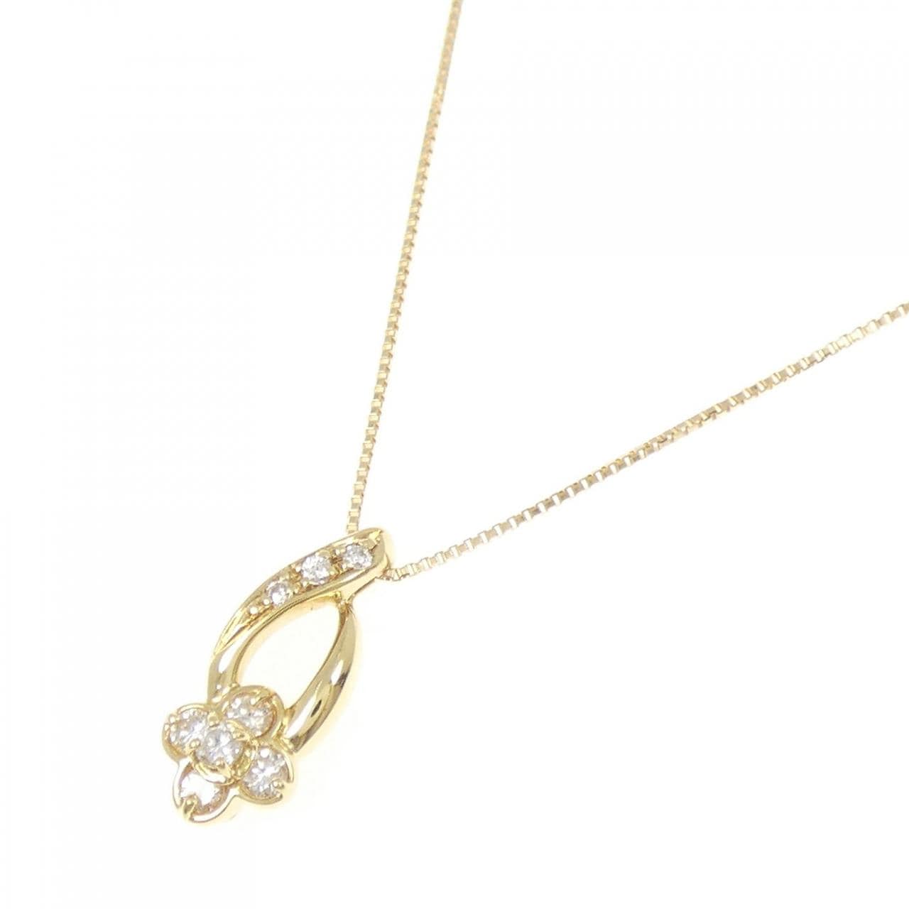 K18YG フラワー ダイヤモンド ネックレス 0.15CT