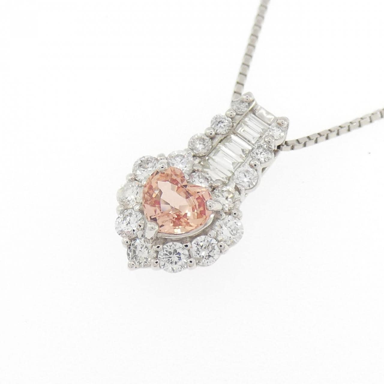 PT900/PT850 ハート パパラチアサファイヤ ネックレス 0.517CT