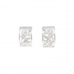K18WG フラワー ダイヤモンド イヤリング 0.12CT