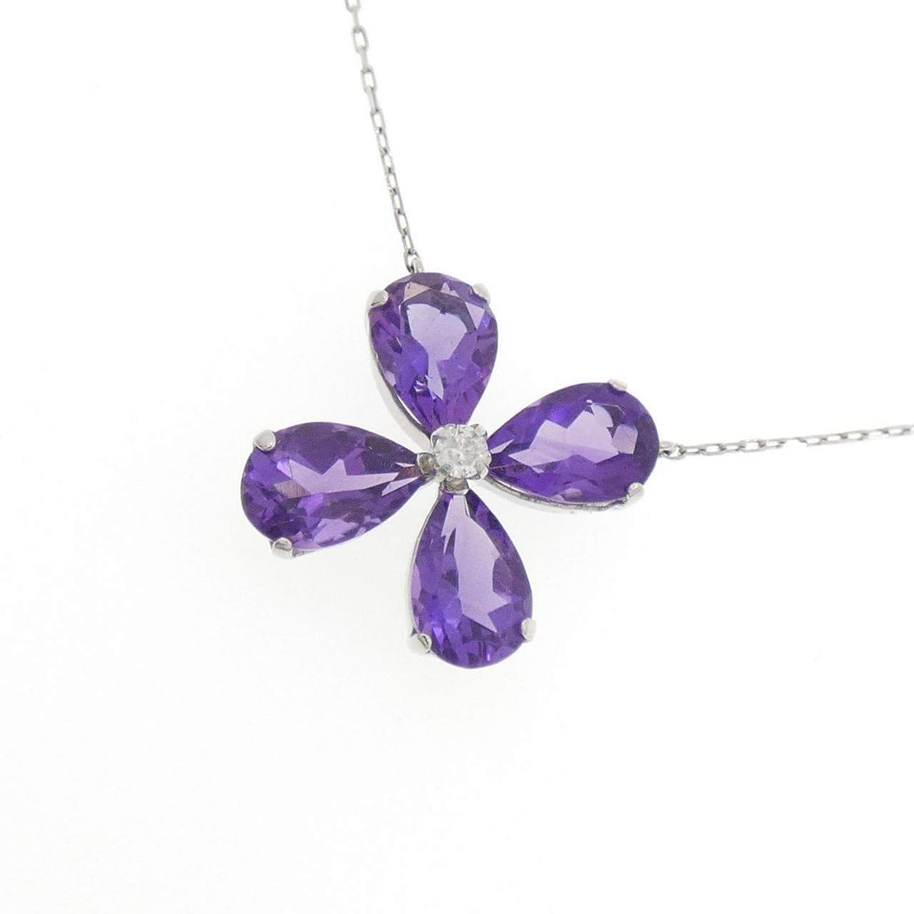 [BRAND NEW] PT Flower Amethyst Necklace 1.48CT