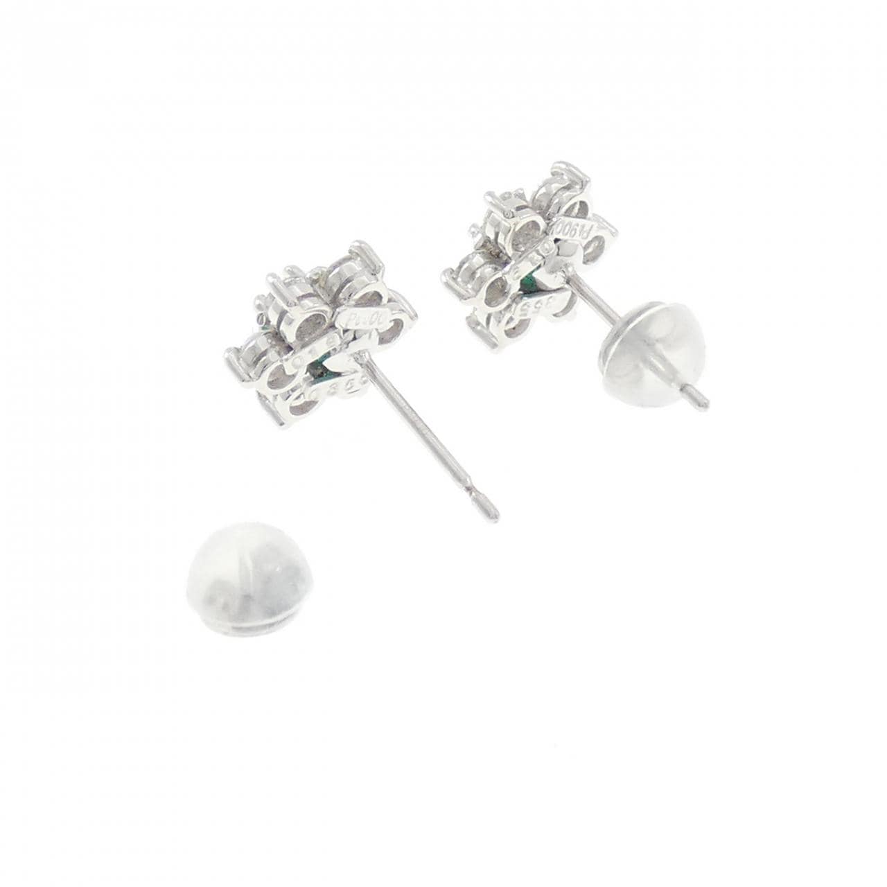 PT900 フラワー エメラルド ピアス 0.38CT