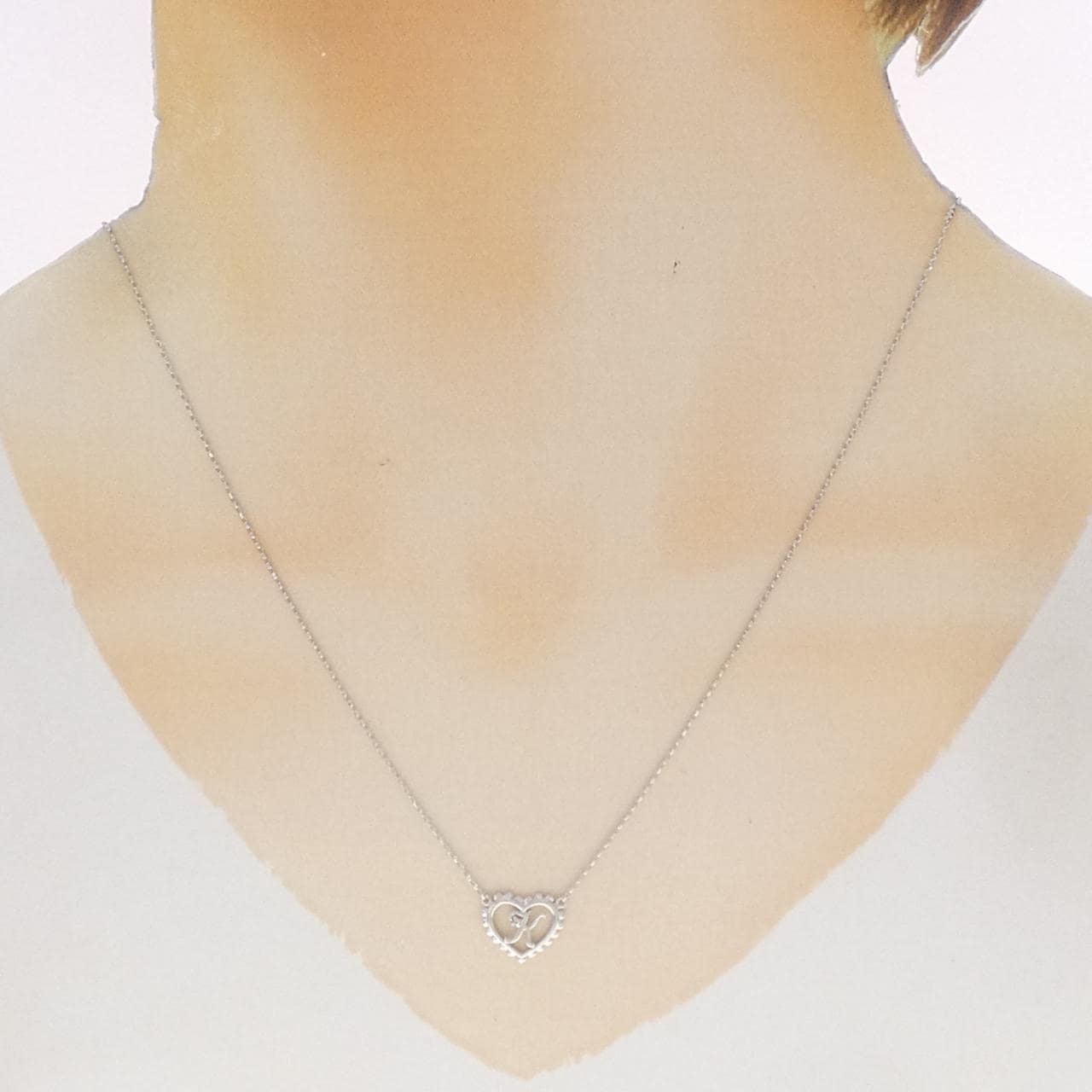 K10WG ハート×イニシャルK ダイヤモンド ネックレス