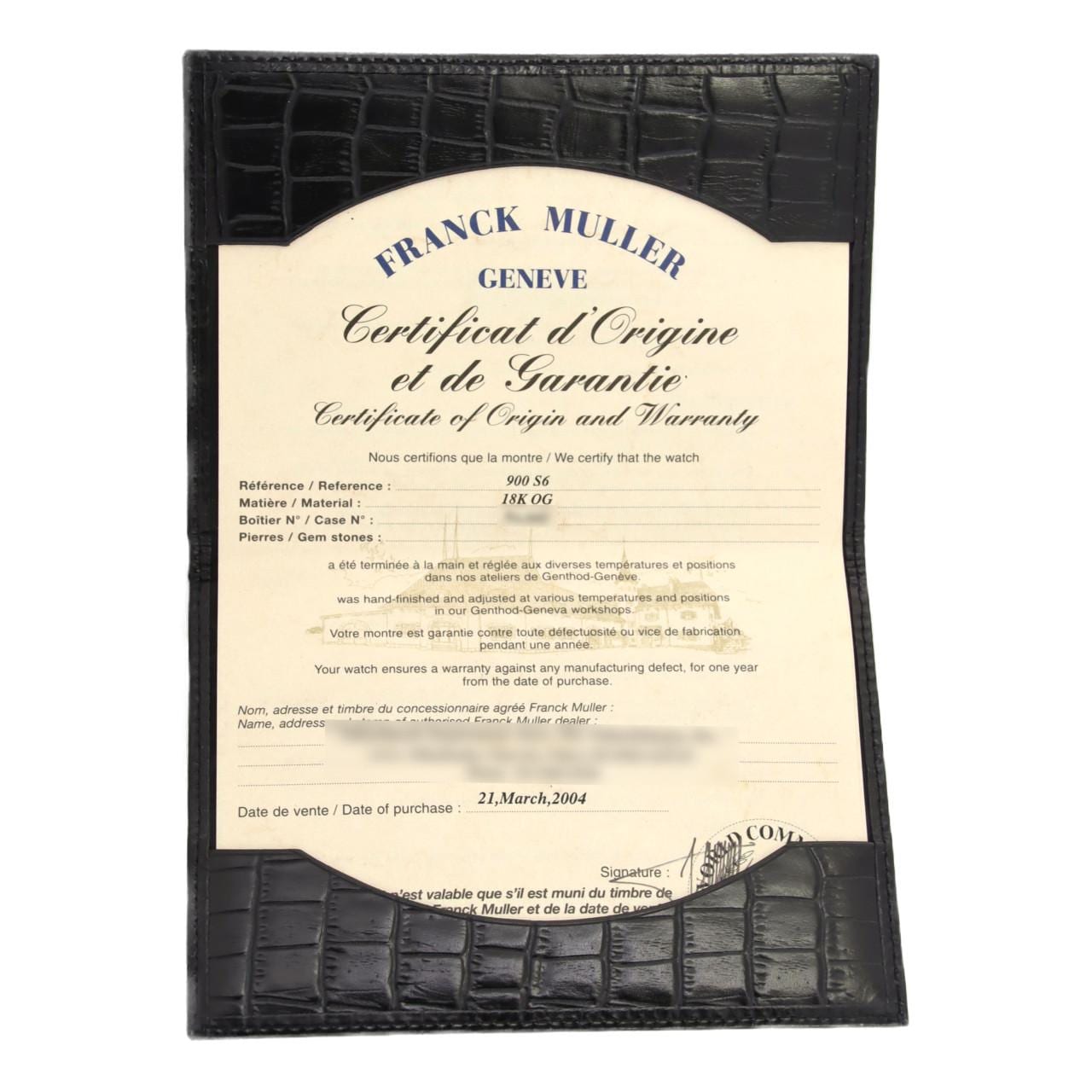 Franck muller outlet certificate