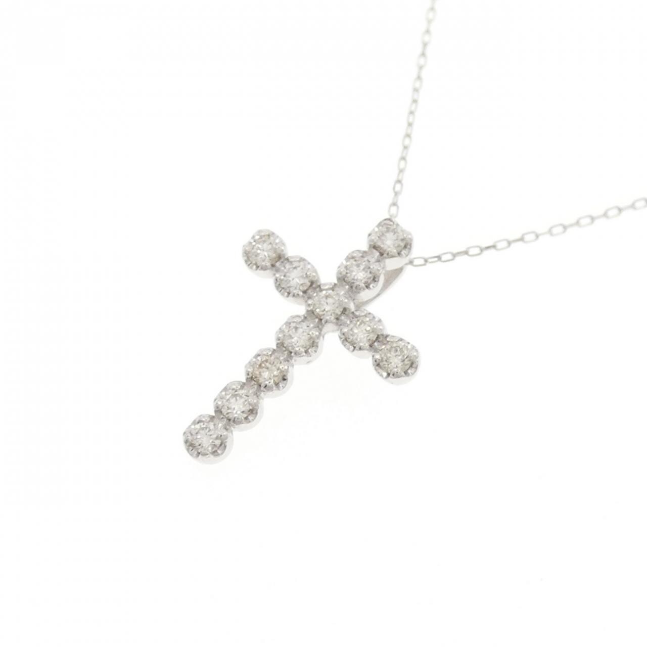 K18WG クロス ダイヤモンド ネックレス 0.20CT