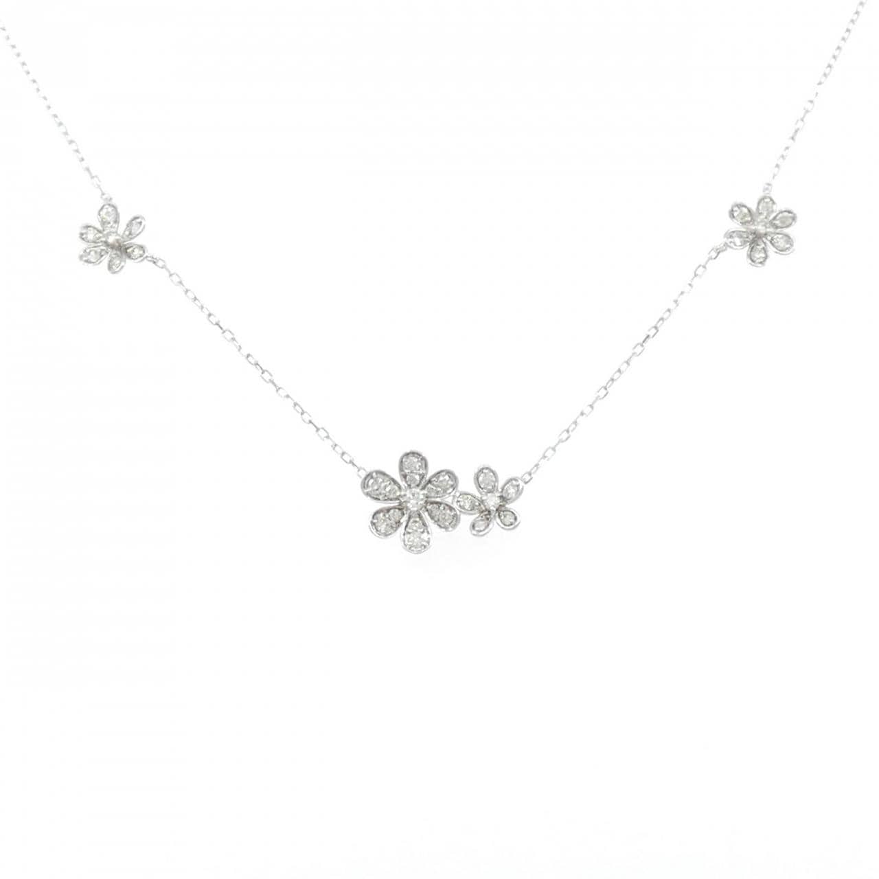 K18WG フラワー ダイヤモンド ネックレス 0.37CT