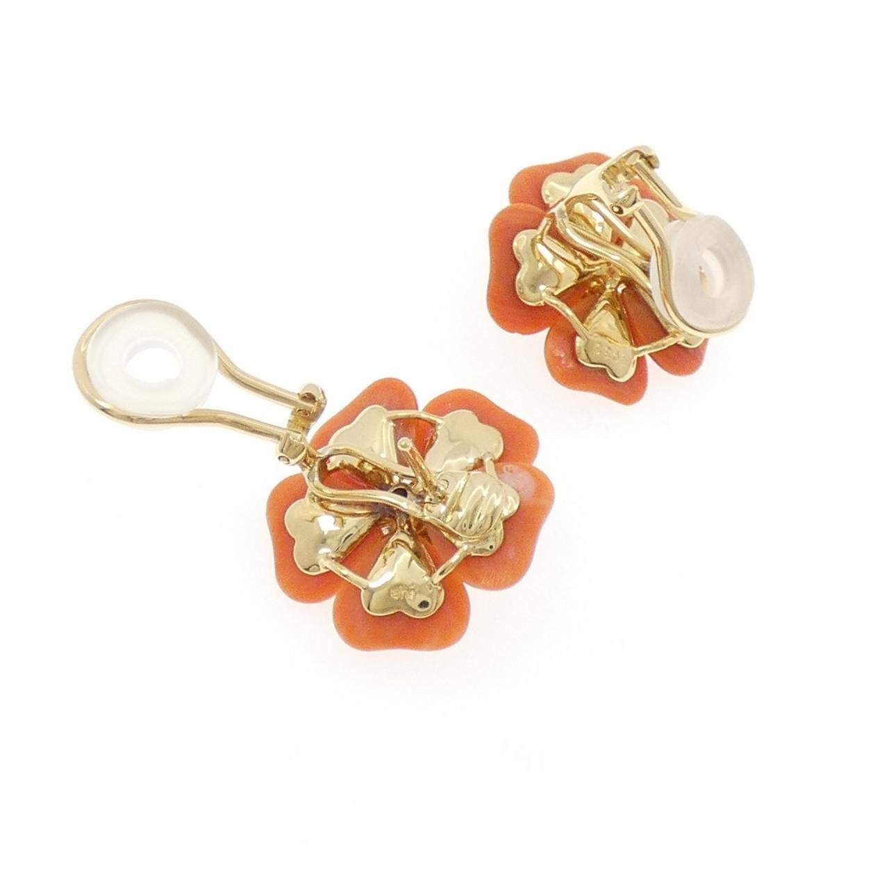 K18YG 花朵珊瑚耳夹