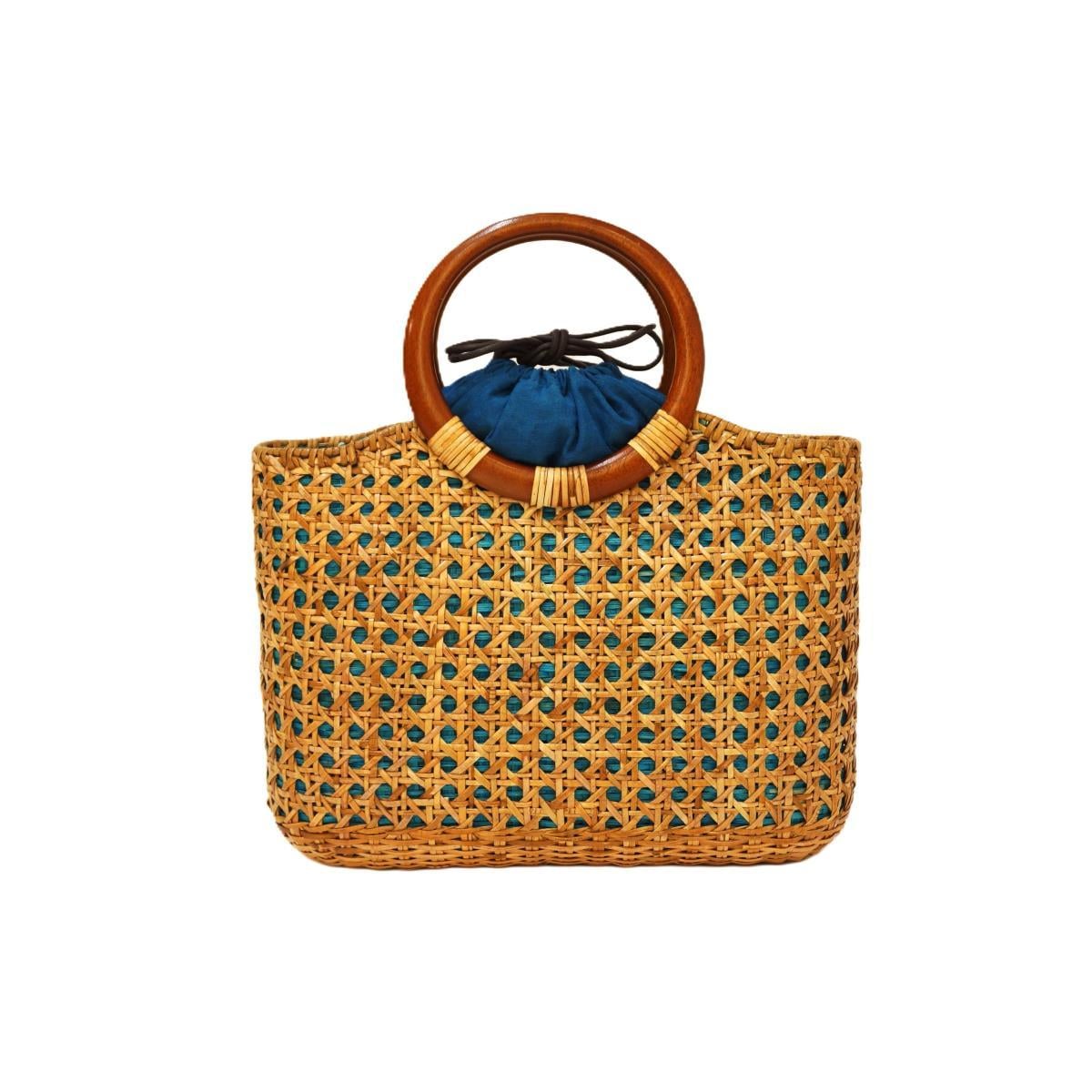 【新品】バッグ　籐　巾着付き