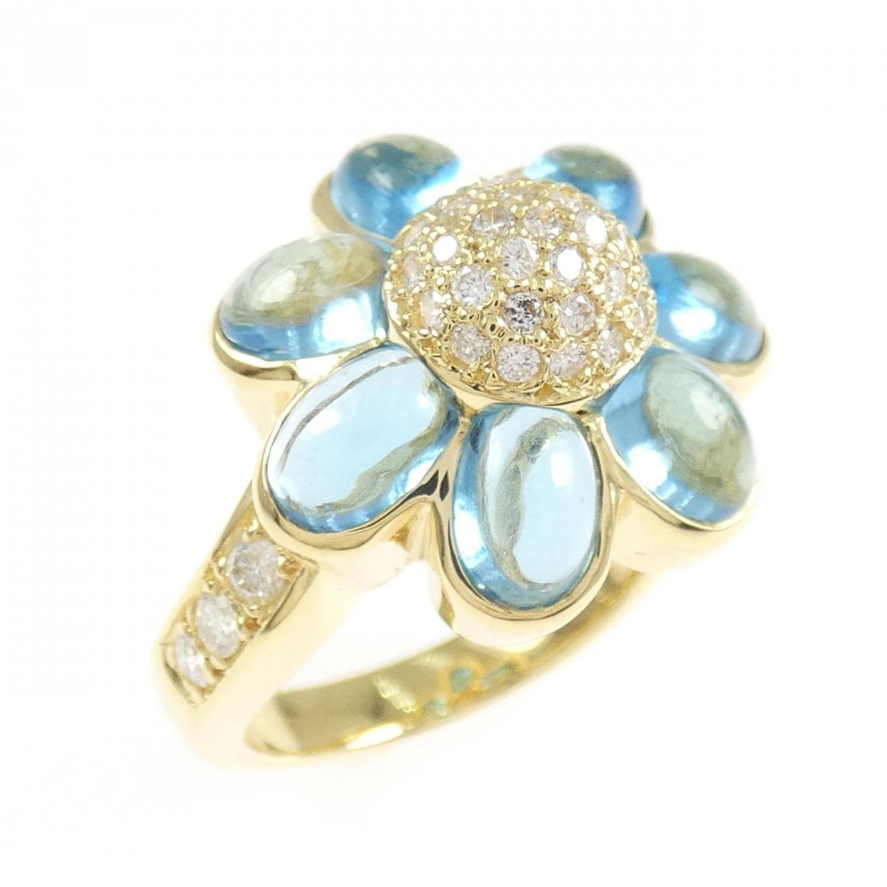 K18YG フラワー ブルートパーズ リング 4.93CT