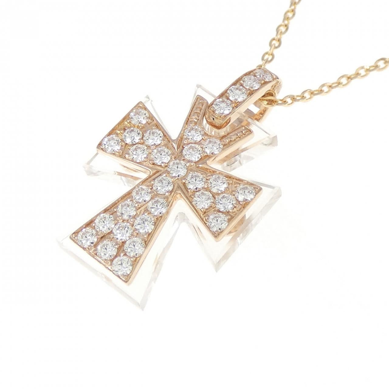 K18PG Cross Quartz Necklace